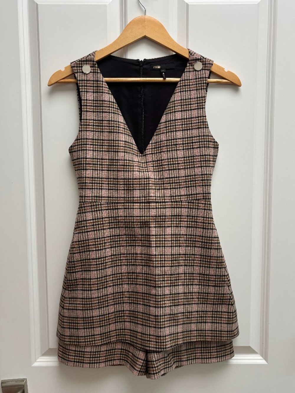 Pink and Brown Plaid Wool Maje Jumpsuit One Piece | Maje